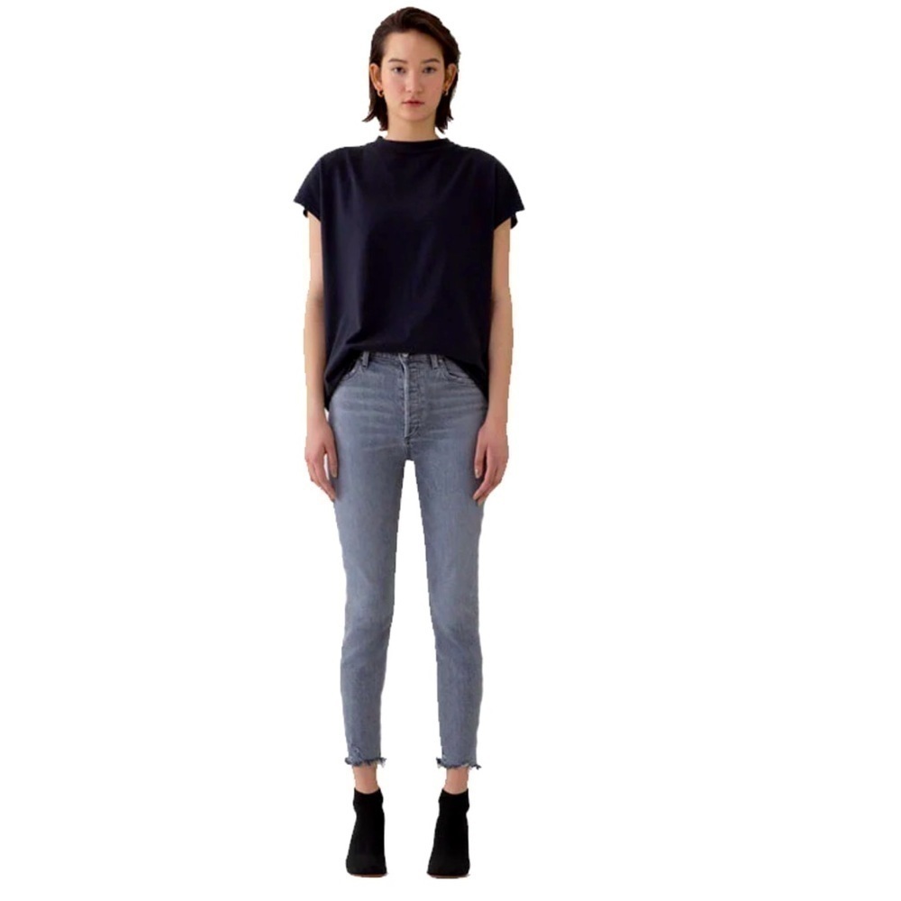AGOLDE Nico High Rise Slim fit button fly raw edge Grey jeans size 31